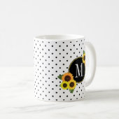 かわいい白黒ドットヴィンテージひまわりモノグラム コーヒーマグカップ (正面右)