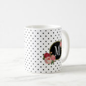 かわいい白黒ドットヴィンテージバラ金ゴールドモノグラム コーヒーマグカップ (正面右)