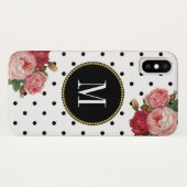 かわいい白黒ドットヴィンテージフローラ金ゴールドモノグラム Case-Mate iPhoneケース (裏面(横))