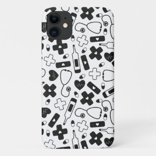 かわいい白黒ナースドクターパターン iPhone 11 ケース