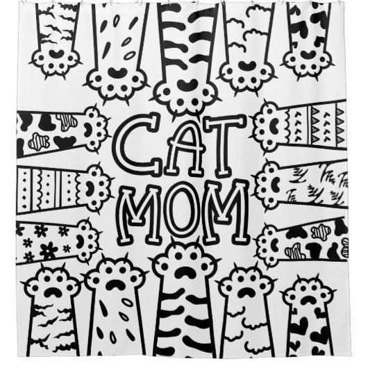 かわいい白黒ネコの母と猫の手足 シャワーカーテン (正面)