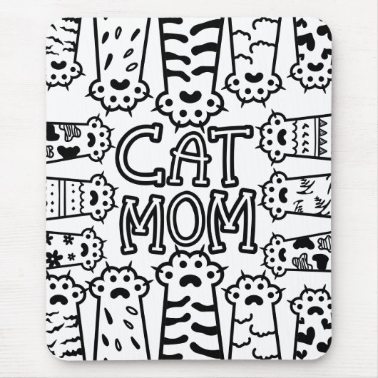 かわいい白黒ネコの母と猫の手足 マウスパッド (正面)