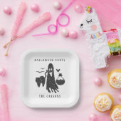 かわいい白黒ハロウィーン幽霊こうもりネコ魔女 ペーパープレート (パーティー)