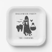 かわいい白黒ハロウィーン幽霊こうもりネコ魔女 ペーパープレート (正面)