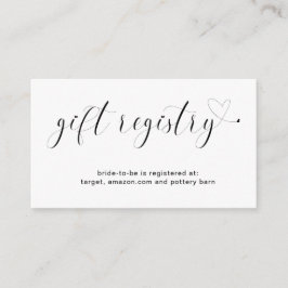 かわいい白黒ハートギフト登録ブライダルシャワー エンクロージャーカード