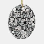 かわいい白黒ハートパターン セラミックオーナメント (右)