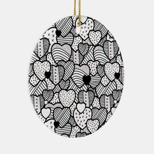 かわいい白黒ハートパターン セラミックオーナメント (右)