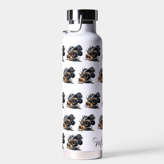 かわいい白黒パワーレースモンスタートラック ウォーターボトル (右面)