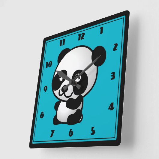 かわいい白黒パンダくまの漫画のグラフィック スクエア壁時計 (傾斜)