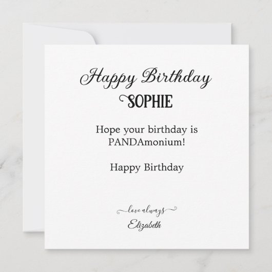 かわいい白黒パンダをテーマにした子供の誕生日 カード (裏面)