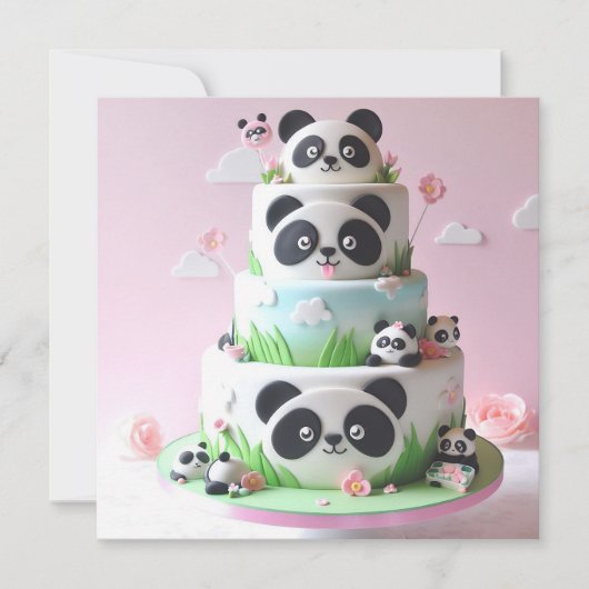 かわいい白黒パンダをテーマにした子供の誕生日 カード (正面)