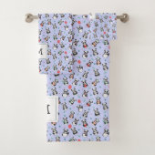 かわいい白黒パンダモノグラムの |紫 バスタオルセット (インサイチュ)