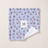 かわいい白黒パンダモノグラムの |紫 バスタオルセット (ウォッシュタオル)