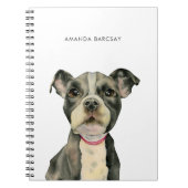 かわいい白黒ピットブルの小犬の水彩画 ノートブック (正面)