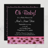 かわいい白黒ピンクチータープリントベビーシャワー 招待状 (正面/裏面)