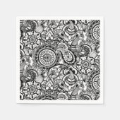 かわいい白黒フローラペイズリー スタンダードカクテルナプキン (正面)