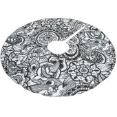 かわいい白黒フローラペイズリー ブラッシュドポリエステルツリースカート (アングル)