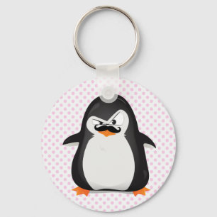 かわいい白黒ペンギおもしろいンと口ひげ キーホルダー