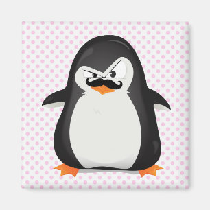 かわいい白黒ペンギおもしろいンと口ひげ マグネット