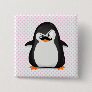 かわいい白黒ペンギおもしろいンと口ひげ 缶バッジ