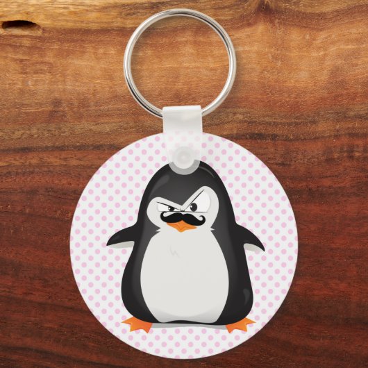かわいい白黒ペンギンおもしろいと口ひげ キーホルダー (正面)