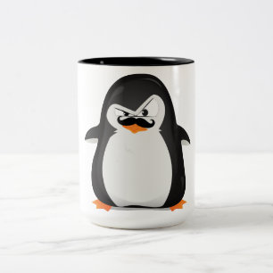 かわいい白黒ペンギンおもしろいと口ひげ ツートーンマグカップ