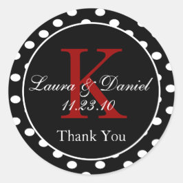かわいい白黒レッド水玉模様モノグラム結婚ズ ラウンドシール