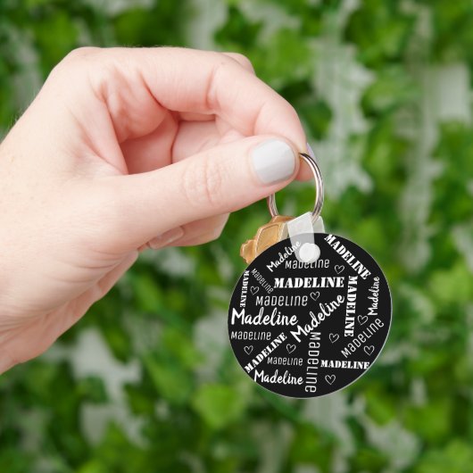 かわいい白黒ワードアートクラウドハート名カスタム キーホルダー (手)