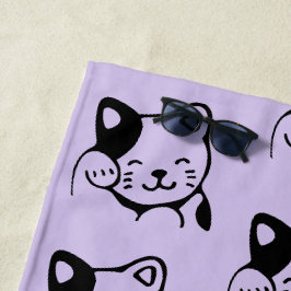かわいい白黒子猫ハローパターン ビーチタオル