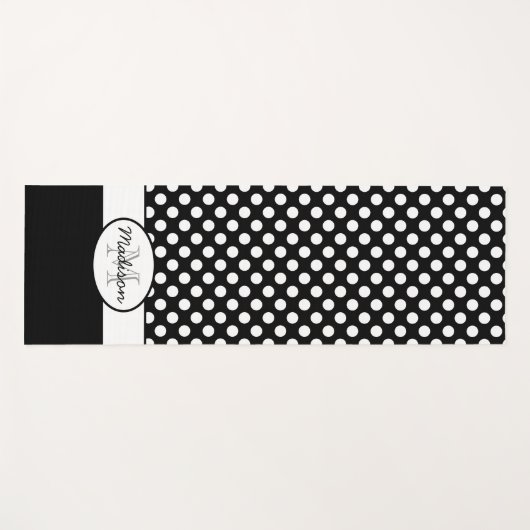 かわいい白黒水玉模様レトロパターンモノグラム ヨガマット (正面(横))