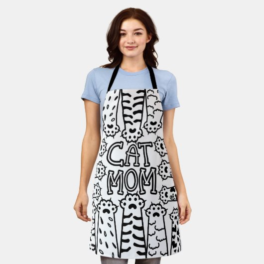 かわいい白黒猫お母さん エプロン (着用した状態)