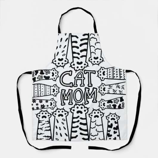 かわいい白黒猫お母さん エプロン (正面)