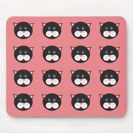 かわいい白黒猫顔 パターン(の模様が)ある マウスパッド (正面)