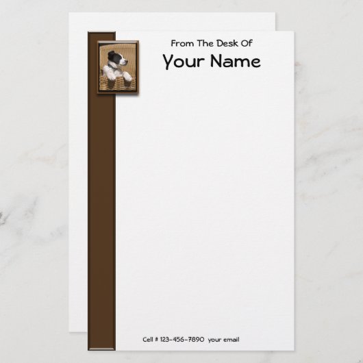 かわいい白黒眠っている子犬の写真パーソナライズされた 便箋 (正面/裏面)