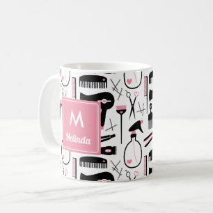 かわいい白黒美容師パターンモノグラム コーヒーマグカップ
