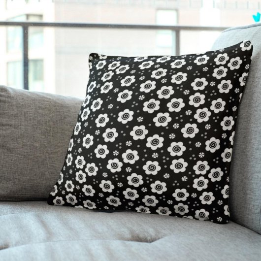 かわいい白黒花枕 クッション