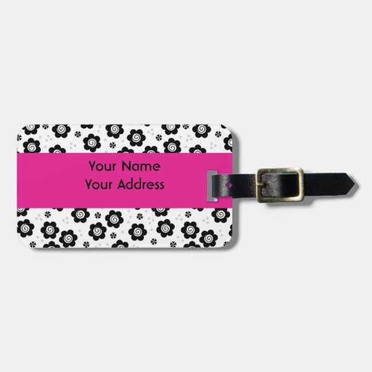かわいい白黒花荷物札 ラゲッジタグ (正面横)