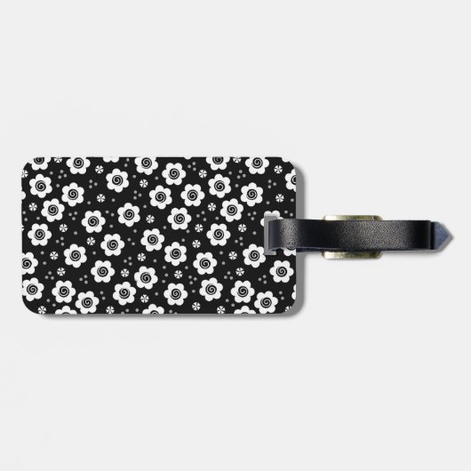かわいい白黒花荷物札 ラゲッジタグ (裏面横)