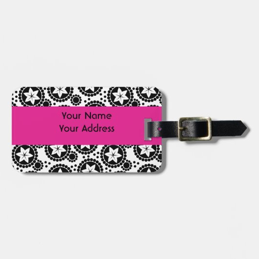 かわいい白黒花荷物札 ラゲッジタグ (正面横)