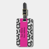 かわいい白黒花荷物札 ラゲッジタグ (正面縦)