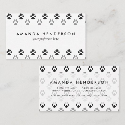 かわいい白黒足はパターンを印刷します 名刺 (正面/裏面)