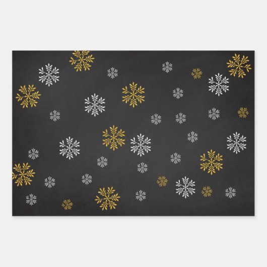 かわいい白黒金ゴールドクリスマスツリーオーナメントギフト ラッピングペーパーシート (正面2)