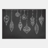 かわいい白黒金ゴールドクリスマスツリーオーナメントギフト ラッピングペーパーシート (正面)