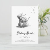 かわいい白黒雪だるまクリスマスパーティー 招待状 (スタンド正面)