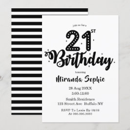 かわいい白黒21歳の誕生日招待状