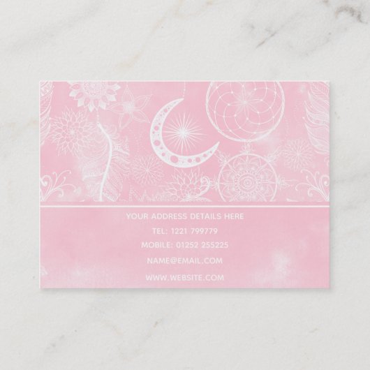 かわいい白&ピンクの夢捕手羽曼荼羅 名刺 (裏面)