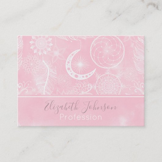 かわいい白&ピンクの夢捕手羽曼荼羅 名刺 (正面)