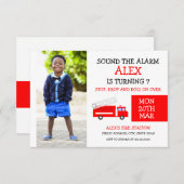 かわいい白&赤キッズフォト消防車の誕生日 招待状 (正面/裏面)