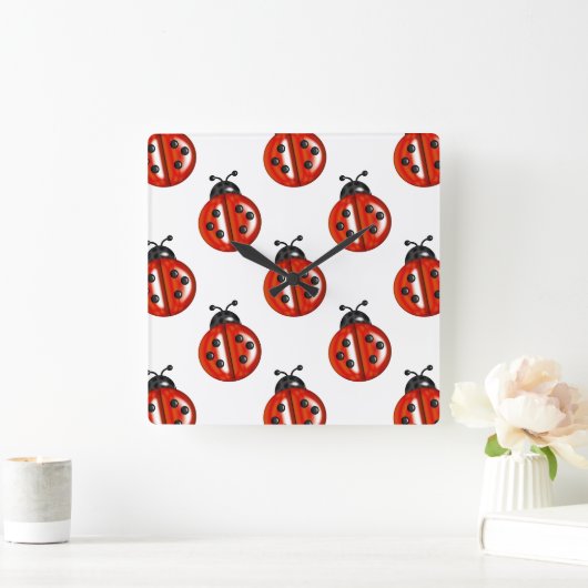 かわいい白&赤ラディバグキッチンの壁時計 スクエア壁時計 (ホーム)