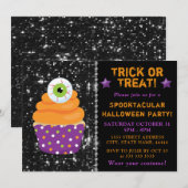 かわいい目玉のハロウィンカップケーキ子供パーティ 招待状 (正面/裏面)